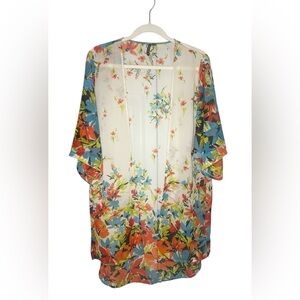 Heart Soul 3/4 Sleeve Abstract Floral Summer Sheer Kimono